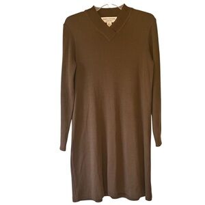 Vintage Jones New York V-Neck Dress Moreno Wool Blend Brown Sz Small Petite